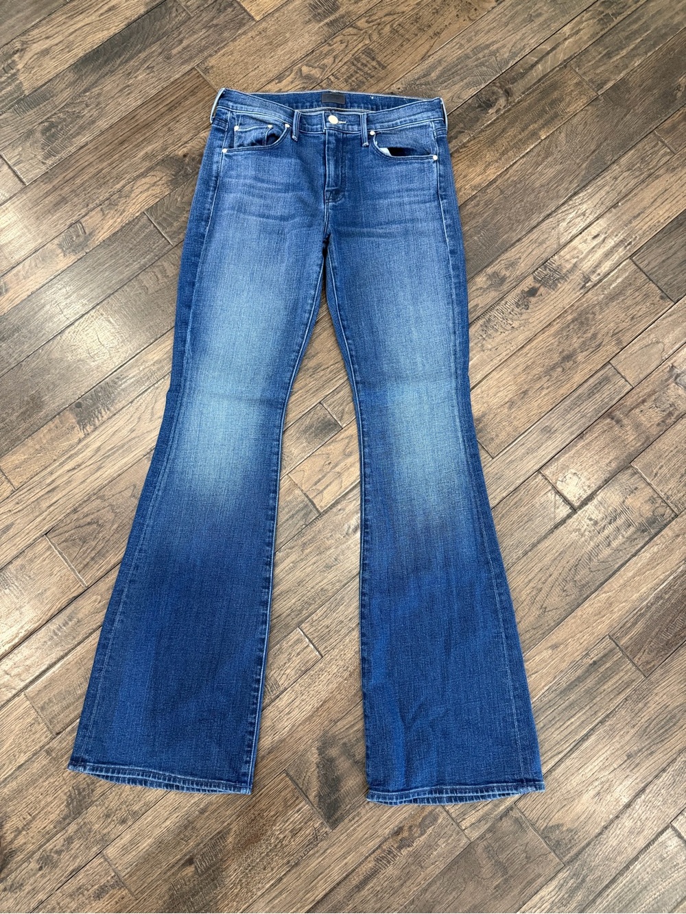 MOTHER The Down Low Weekend Heel Jeans 29 High Rise Flare Start Your Engines